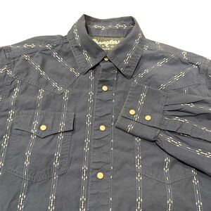 Wrangler Retro Long Sleeve Shirt Pearl Snap Vintage Indigo Blue Mens Size Medium